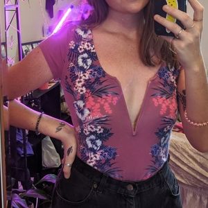 Deep V Floral Bodysuit